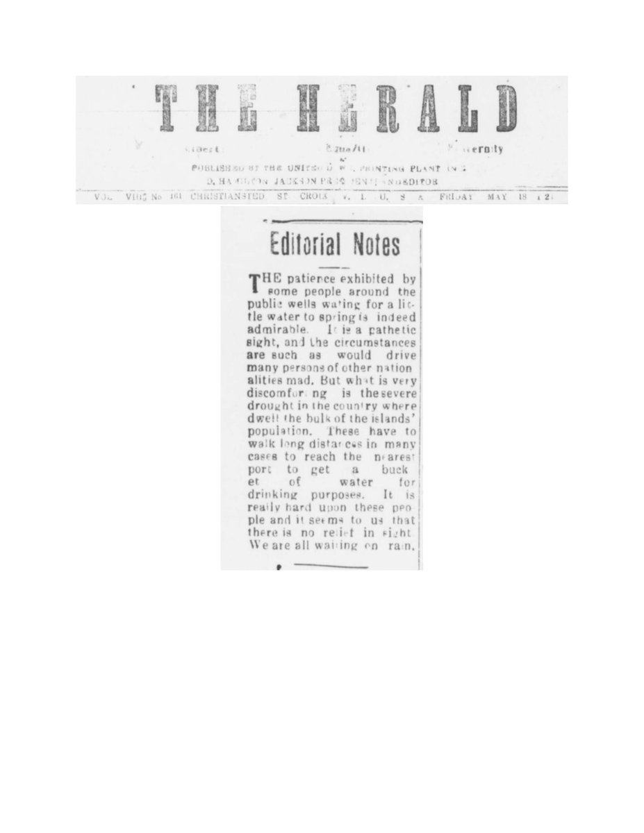 Virgin Islands water shortage 100 years ago today
