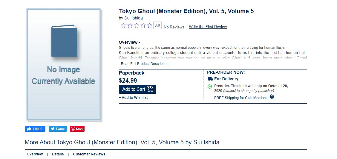 Theoasg On Twitter Appears Viz Will Be Releasing The Final Volume Of Sui Ishida S Tokyo Ghoul Monster Edition To Multiple Retailers October 20 The Monster Edition Series Was Originally A B N Exclusive