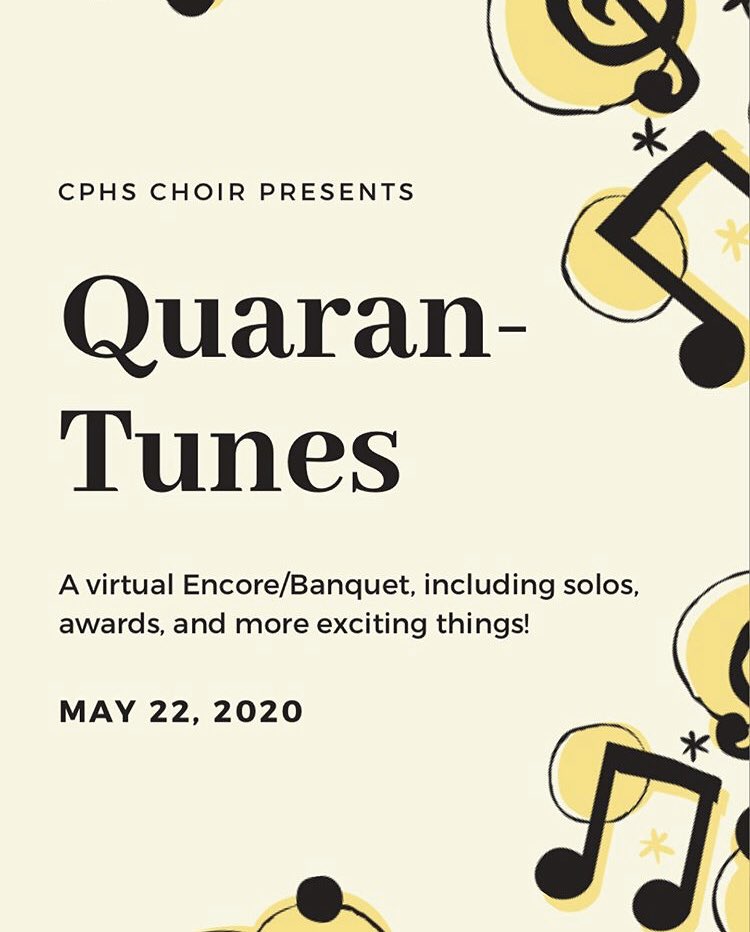 cphs_choir's tweet photo. Join us at our virtual Quaran-tunes concert this Friday for exciting performances, awards, and announcements! It will be live on YouTube and Facebook. https://t.co/qtvOVSz8UE