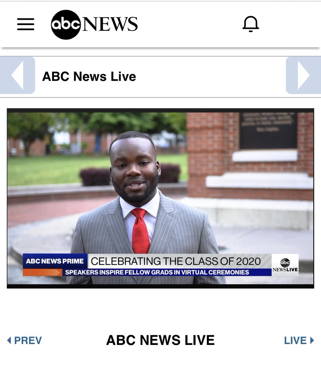 WSSURAMS's tweet photo. Another #WSSU commencement moment on the national stage! @kemps_3 on ABC News Live tonight. #WSSU20, you are amazing! #WSSUGRAD https://t.co/GekB97ZWfq