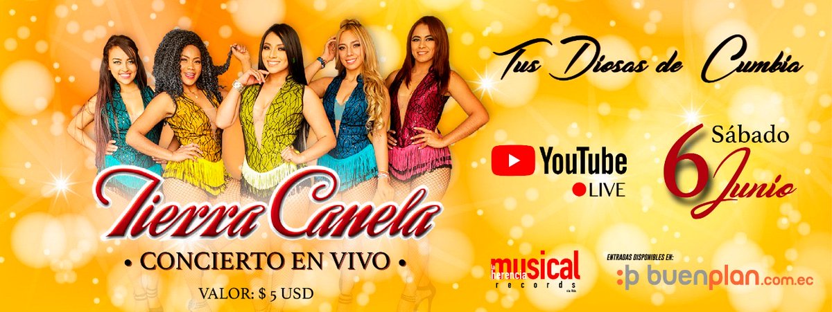 🔥Atención 🔥
#TierraCanelaLIVE
Queremos invitar a todos nuestros seguidores a nuestro concierto en vivo🎥, que será transmitido de manera virtual a través de la PLATAFORMA YOUTUBE LIVE, el día Sábado 06 de Junio. 📅 
Te lo dicen
#tusdiosasdecumbia
