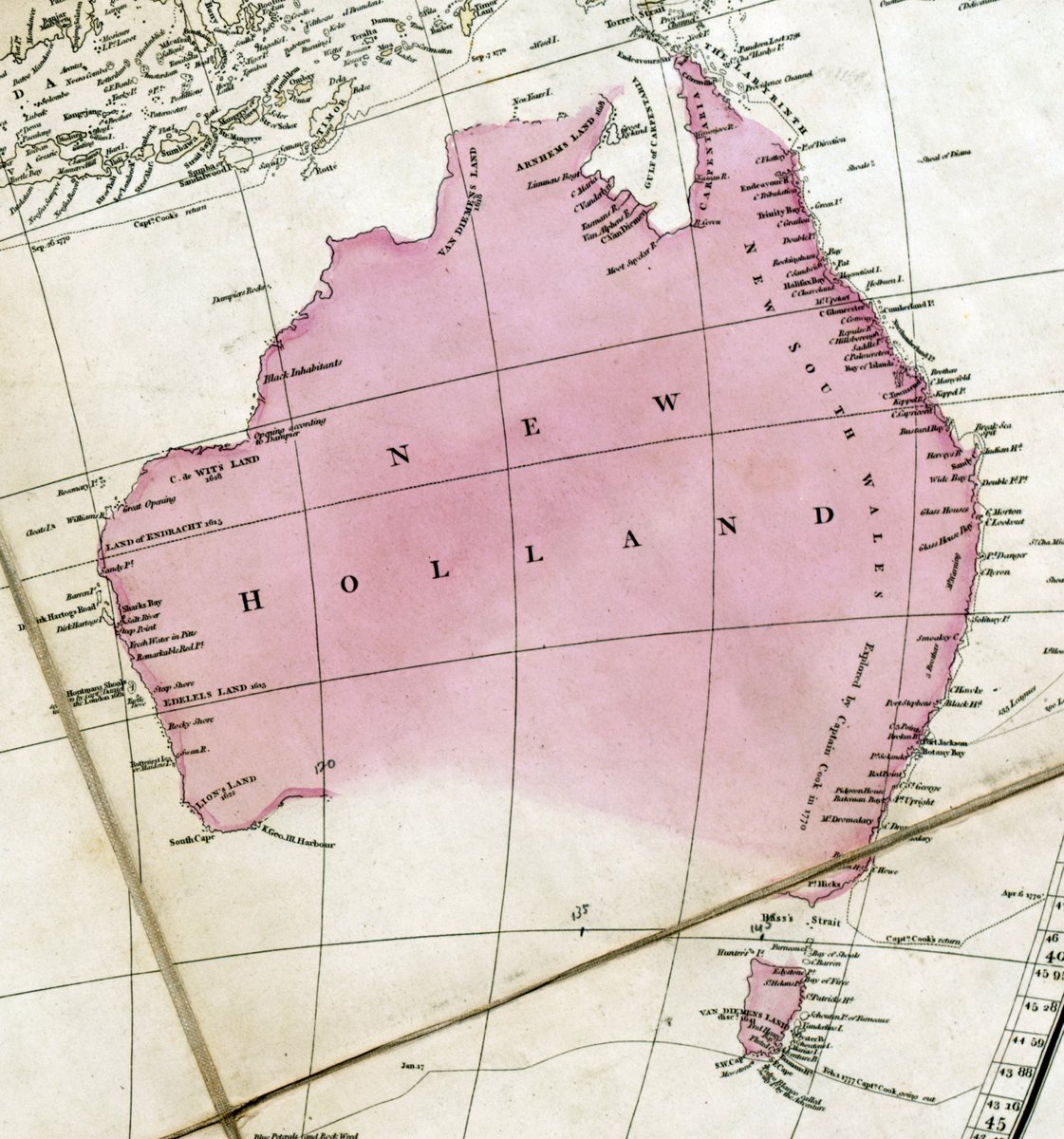 AustraliaMaps's tweet photo. #NewHolland (1799) drawn by Aaron Arrowsmith. Part of a world map, and one of the first maps to show the #BassStrait. Spot the multiple Van Diemen's Lands!
#AustralianMaps #oldmaps #maps
https://t.co/lRuMjvMRGq https://t.co/bL8BlvOJCH