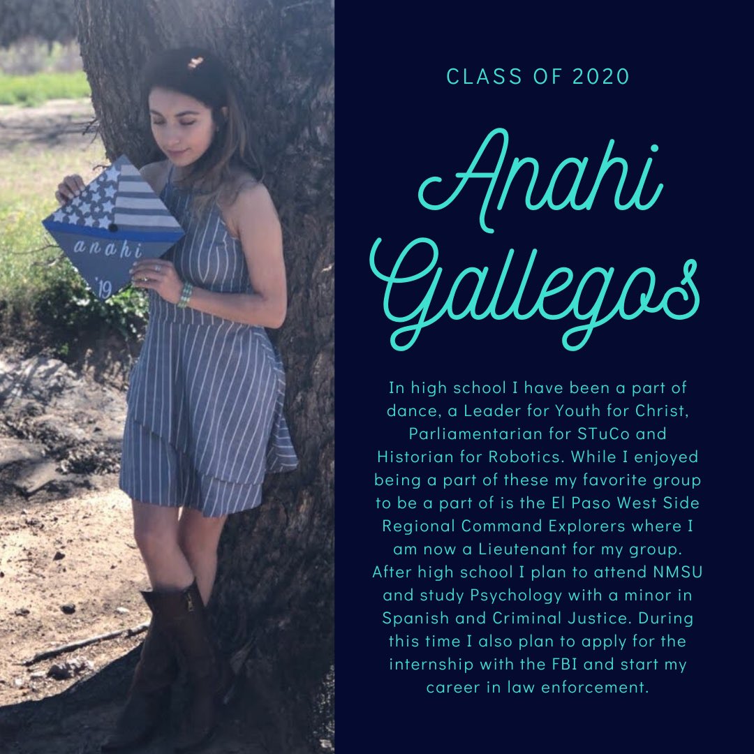 nwechs_stuco's tweet photo. We are also recognizing Anahi Gallegos! We see a bright future ahead and wish you the very best.โจ Thank you for all of your hard work! #nwechs #classof2020 #seniorspotlight #canutilloisd https://t.co/w2CjAuavve