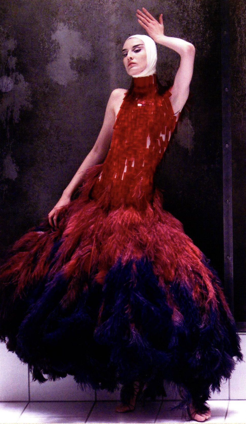 Erin at Alexander McQueen (British, 1969–2010) Dress - VOSS, spring/summer  2001. Red and black ostrich …