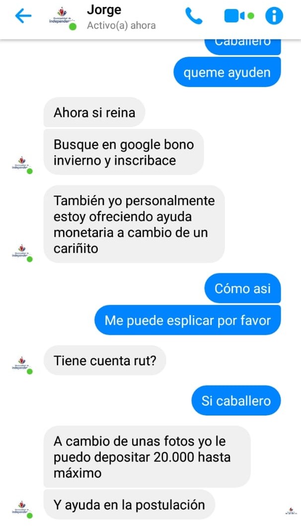 ¡Urgente! Si usted ha sido contactad@ por supuest@s funcionari@s municipales solicitando dinero por algún tipo de apoyo municipal, les informamos que estamos frente a una estafa. Condenamos totalmente este tipo de delito, donde la policía ya está investigando la situación.