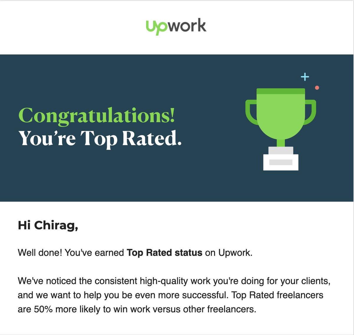 chirag_patel_25's tweet image. “Nothing worth having comes easy.”
― Theodore Roosevelt

This quote is absolutely right!

That feeling, when you look at yourself: I  have earned this valuable &quot;Top Rated&quot; Badge with hard work and persistence.

Thank you @Upwork