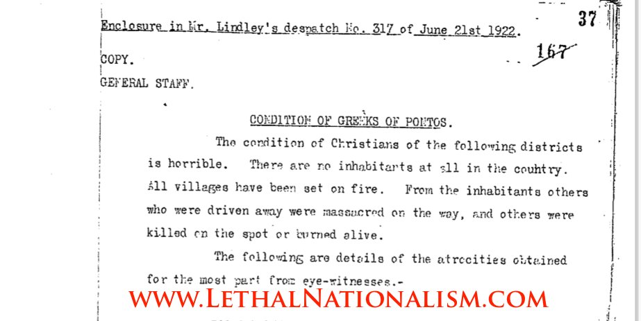 21) British Diplomat Mr. Lindleys Dispatch #317 from June 21 1922:"The conditions of Christians is horrible. All villages have been set on fire. Others who were driven away were massacred on the way, and others were killed on the spot or burned alive." #PontosSoykırımıAnmaGünü