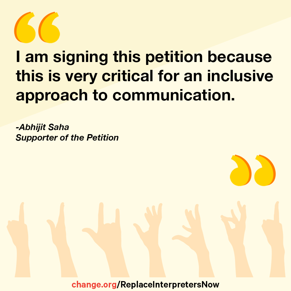 Can you imagine watching a news channel & not understanding a word? This is what watching the news is like for nearly 18million hearing impaired Indians. YADI Accessibility is urging @ddnewslive to improve the quality of its Sign Language Interpreters. change.org/ReplaceInterpr…