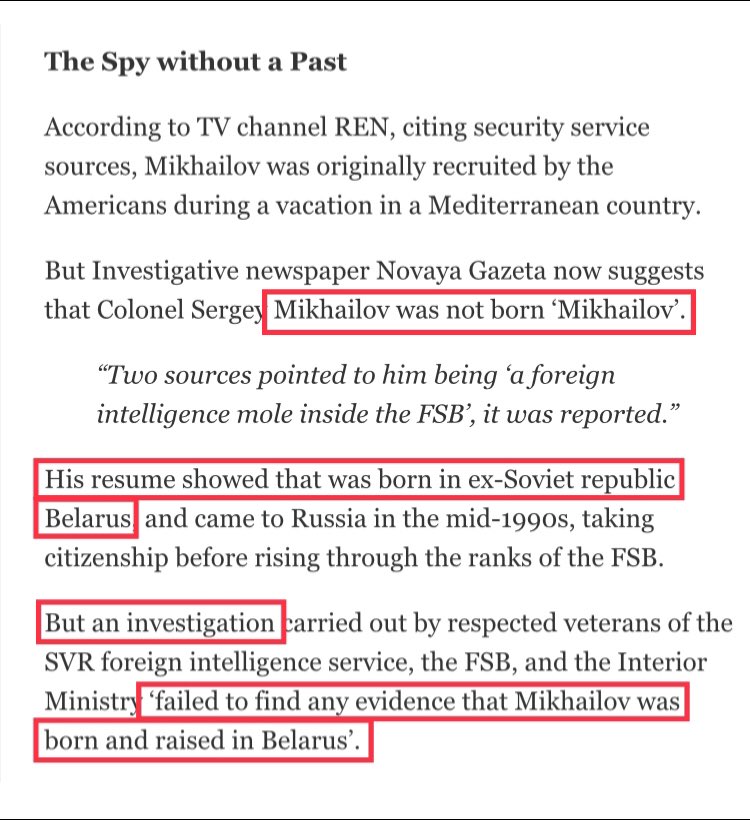 "Mikhailov was not born 'Mikhailov'""His resume showed he was born in ex-soviet republic Belarus""An investigation failed to find any evidence that Mikhailov was born and raised in Belarus". . ."A Belarusian-American businessman, Sergei Millian" https://www.independent.co.uk/news/world/americas/source-d-trump-russia-dossier-sergei-millian-putin-belarus-american-billionaire-christopher-steele-a7657446.html