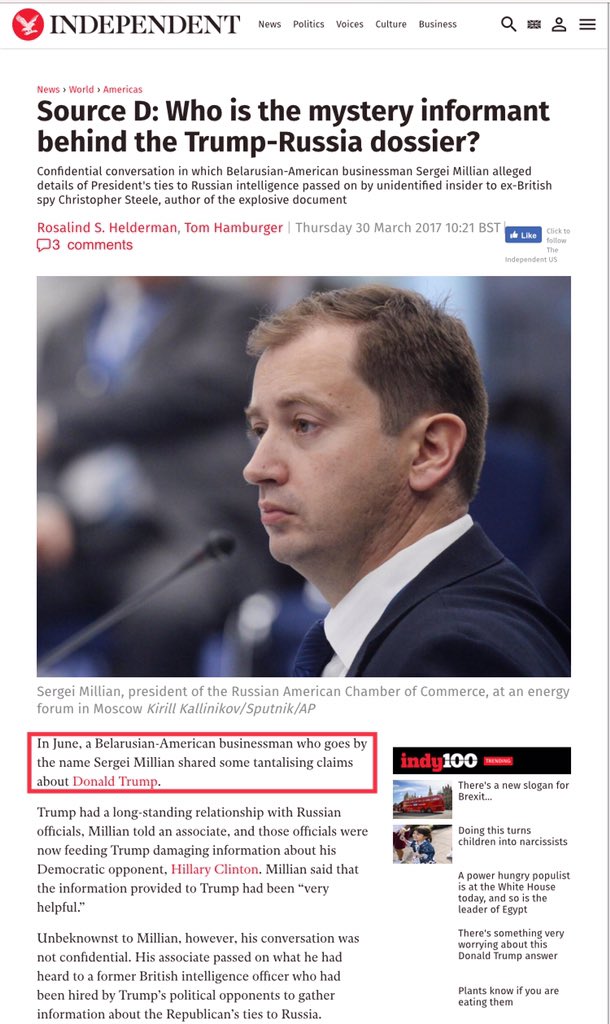 "Mikhailov was not born 'Mikhailov'""His resume showed he was born in ex-soviet republic Belarus""An investigation failed to find any evidence that Mikhailov was born and raised in Belarus". . ."A Belarusian-American businessman, Sergei Millian" https://www.independent.co.uk/news/world/americas/source-d-trump-russia-dossier-sergei-millian-putin-belarus-american-billionaire-christopher-steele-a7657446.html