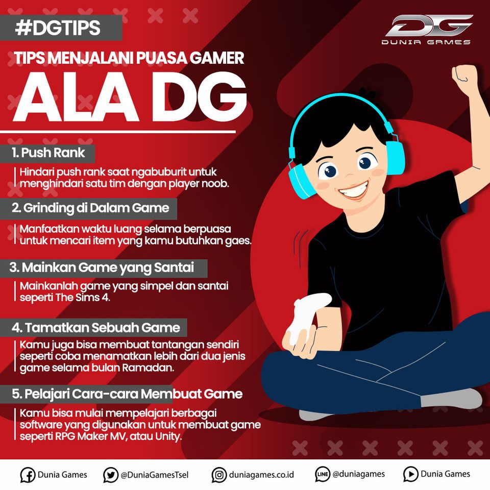 DuniaGamesTsel's tweet photo. Dunia Games akan membagikan lima tips berpuasa ala gamer yang bisa kamu tiru untuk menghilangkan rasa lelah dan jenuh selama berpuasa. Apa saja sih tipsnya?
#telkomsel #duniagames #duniagamestsel #dirumahaja #dgtips #puasaalagamer https://t.co/19xV7Kt1wd