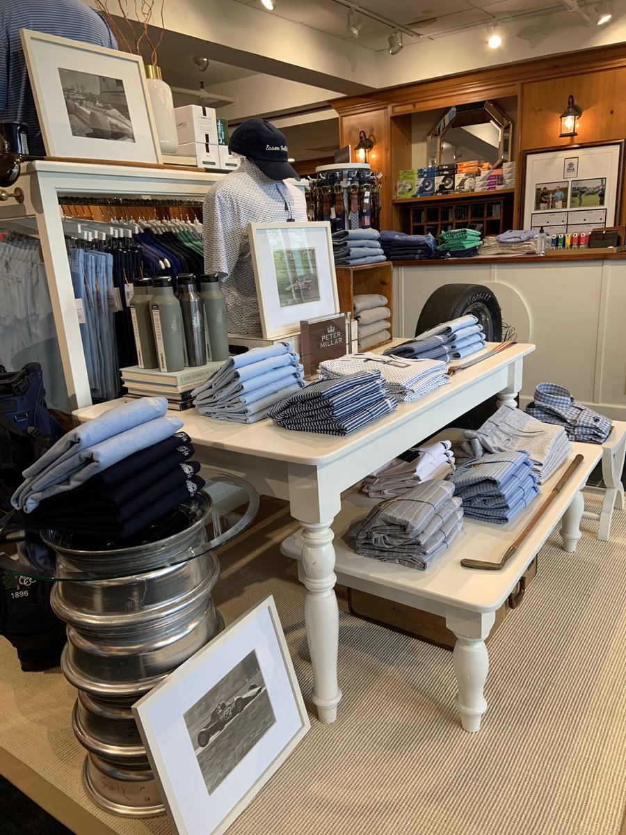 Peter Millar designed the race car shirt. We brought the garage into the golf shop.