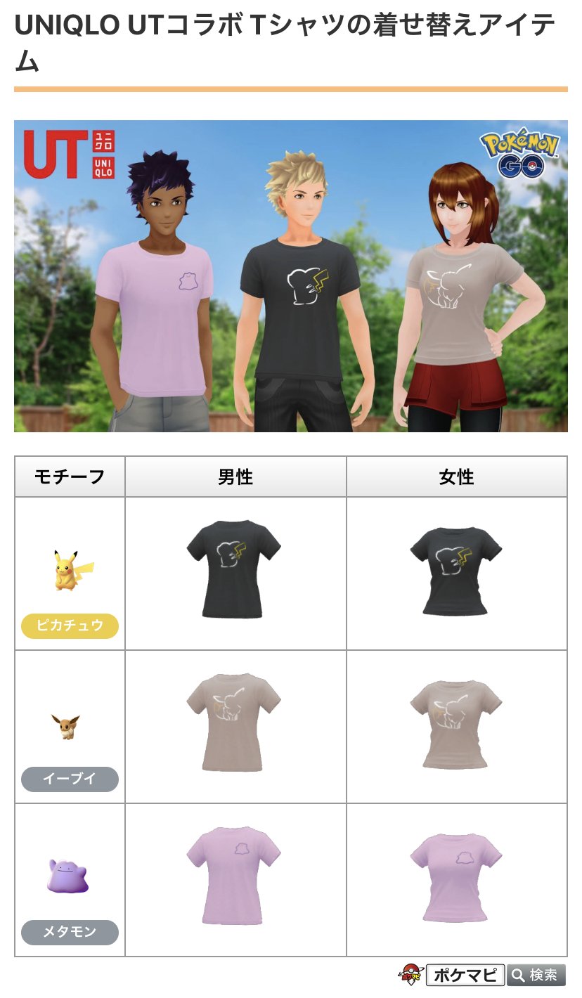 ポケモンgo攻略情報 ポケマピ Uniqlo Utコラボ Tシャツ のアバター着せ替えアイテムが登場しています ピカチュウ イーブイ メタモンがモチーフ 無料 同じtシャツがユニクロ公式オンラインストアで販売中 詳細はこちら T Co