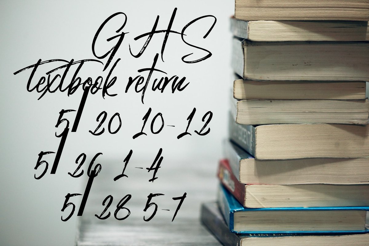 This is for all students in grades 9-12. Bring us your books!  You can also turn in library books. 

Srs still needing their cap and gown or wristbands...we can take care of you too!
