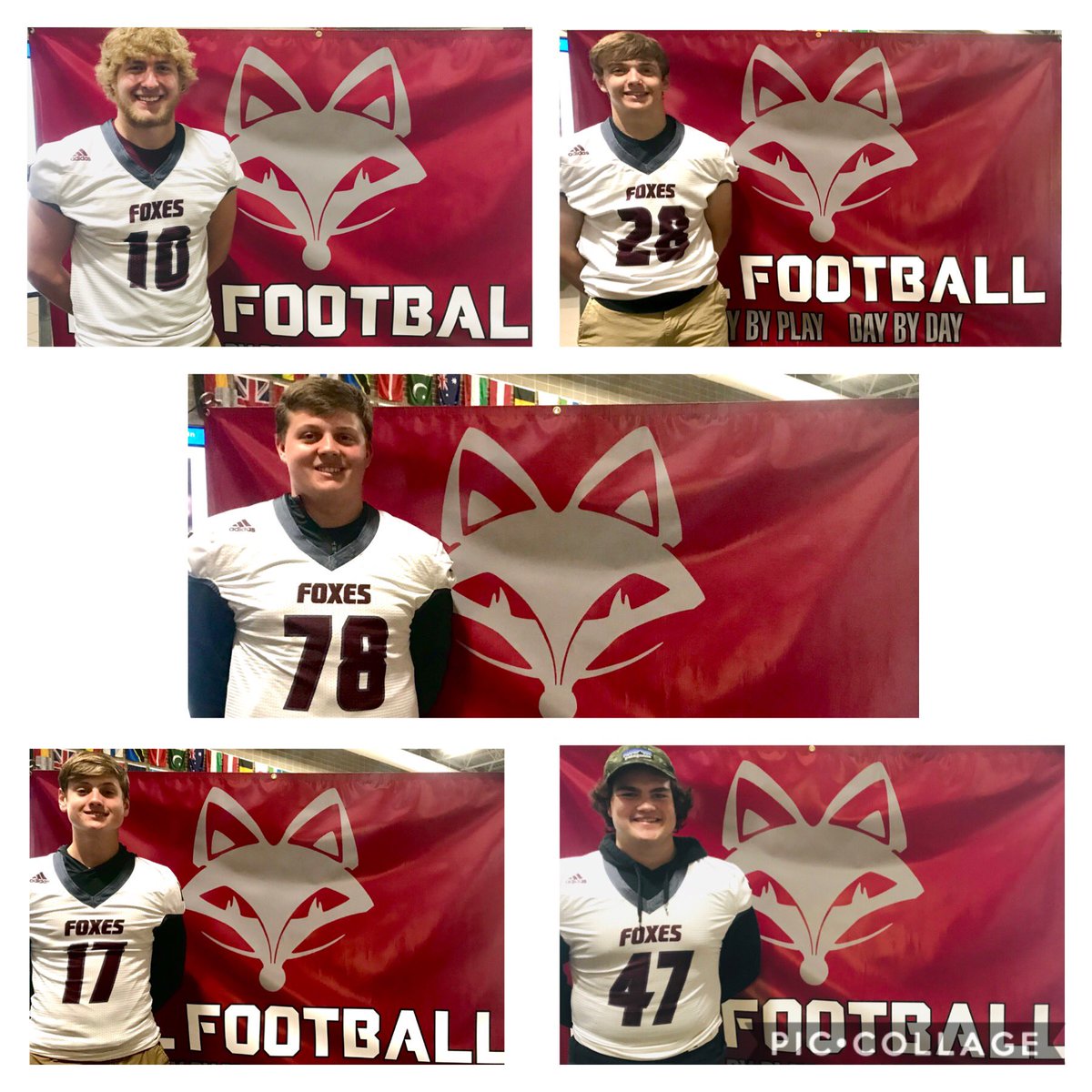 Congratulations to our 2020 Football Captains!
#10 Brecken Thomas 
#17 Parker Knoll
#28 Kyle Reader
#47 Seth Voeller
#78 Luke Movrich
#GoFoxes #FVLFootball