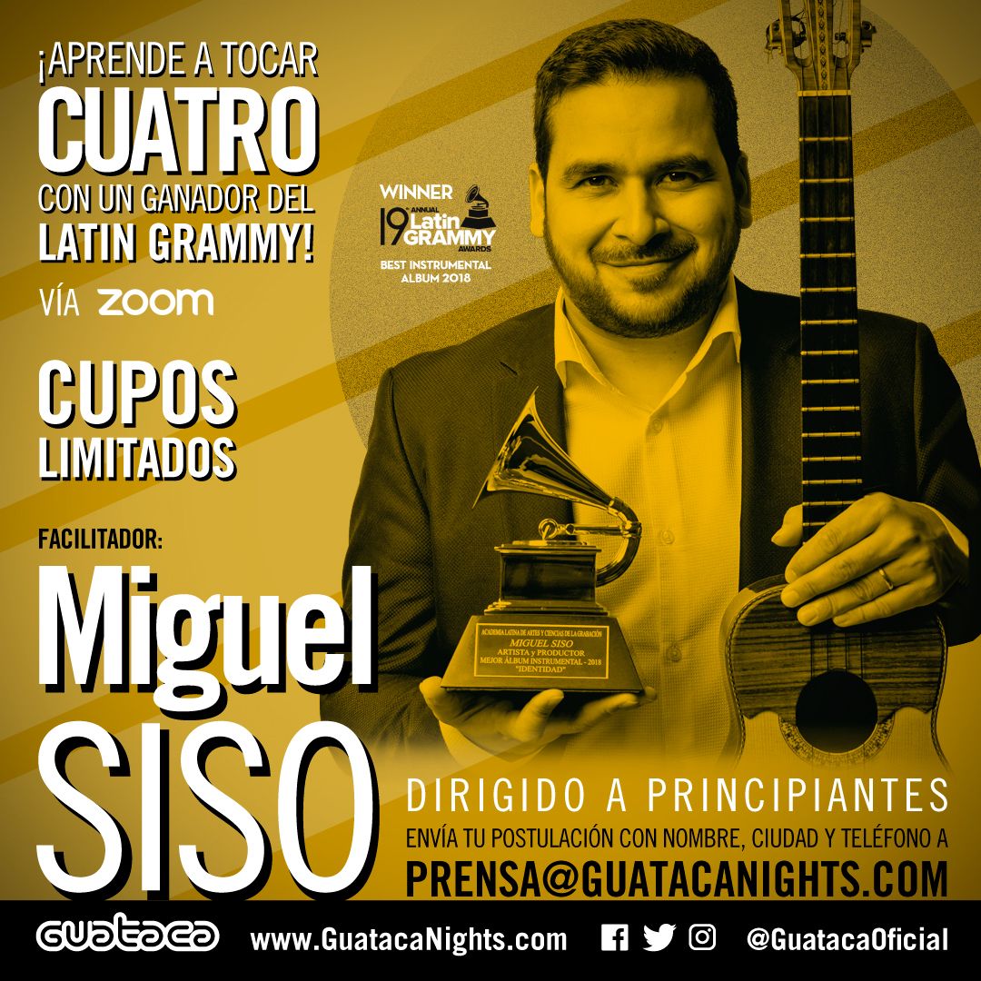 ¿Quieres aprender a tocar el cuatro en esta cuarentena? Traemos para ti un curso para principiantes con el maestro <a href="/SoyMiguelSiso/">Miguel Siso</a>. ¡Postúlate ya! Cupos limitados