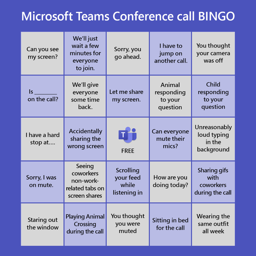 Teams bingo card