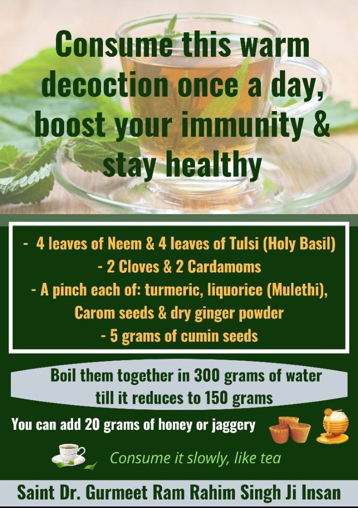 kiran25758937's tweet photo. St Dr. @Gurmeetramrahim ji has given us many #TipsToStrengthenImmunity Hot decoction, Shyama Tulsi do meditation with pranayam through lovely letter, we can remain healthy by including it in our routine. So that we are strong physically nd mentally.
Thnx Guruji for this 💪 tips https://t.co/r1YoY6E2t8