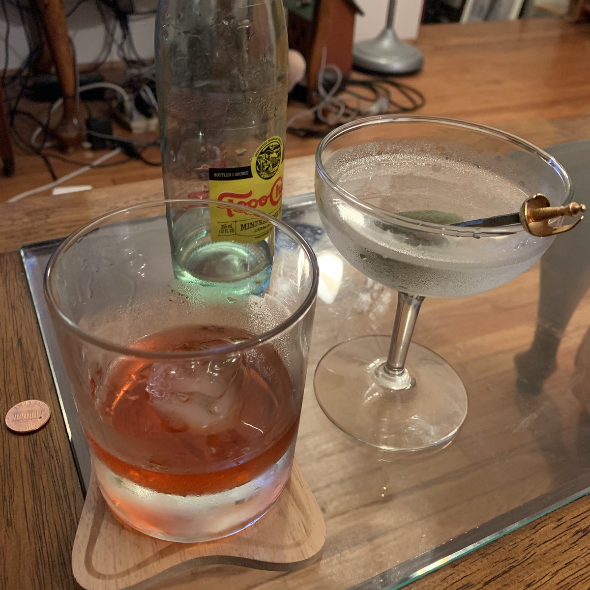 NickfromBuffalo's tweet photo. She made me make that damned pickle drink for her again. “At least stir my negroni while I make your vile cocktail” #cocktails #barsmarts https://t.co/0llWBRxQ70
