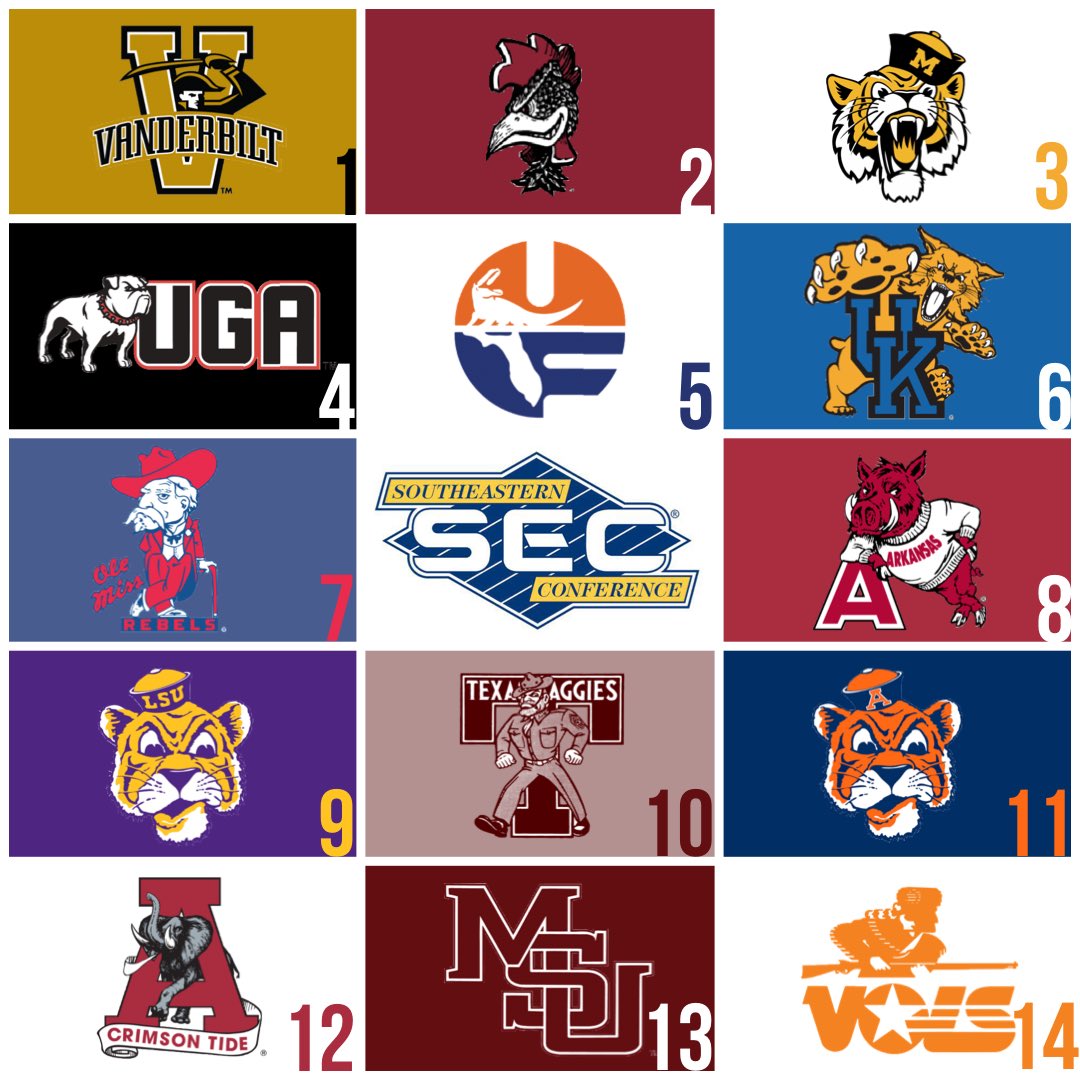 sec_retro's tweet photo. Final overall SEC regular season standings are in! Congrats to @RetroVandy on winning the SEC East and the SEC Championship 🎉🥇! @Retro_OleMiss was able to make a late season push to pass @RetroRazorbacks for the West. Excited for both division champs! More storylines to come! https://t.co/Zgyje9oUSW