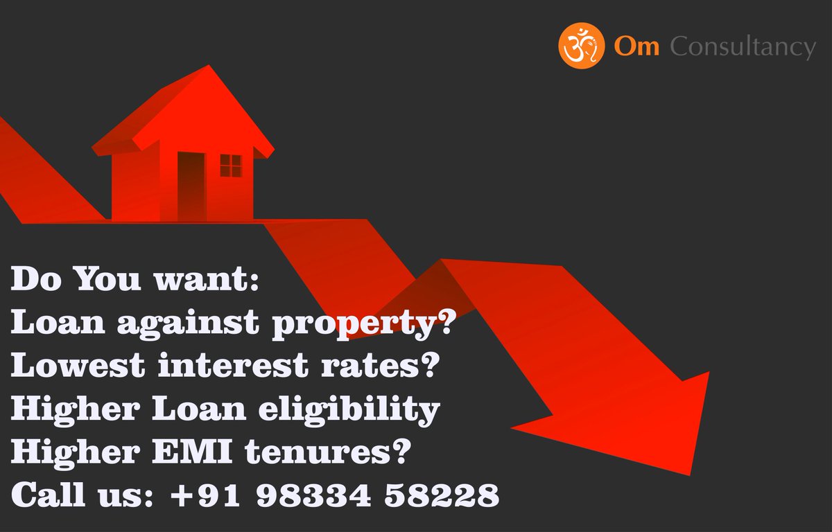 OmConsultancy3's tweet photo. Do you want:
Loan against property?
Lowest interest rates?
higher loan eligibility?
Higher EMI tenures?
Call us on +91 98334 58228 or visit us at https://t.co/HvBJXN8Sgg
#HomeLoan #BusinessLoan #PersonalLoan #MinimumProcessingTime #MaximumTenure #OmConsultancy https://t.co/sZha2mO8Ck