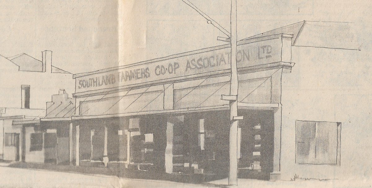 More Main St, Otautau photodocumentary, pre & post covid business: Occupied originally by several firms; 1. Southland Farmer's Co-op from 1905 (CC 0); Matheson's 2nd Store; sold to Walker & Mills; 2. Southland Farmer Co-op again 1984 ©; then CRT; now Farmlands. Photos 3 & 4 CC BY