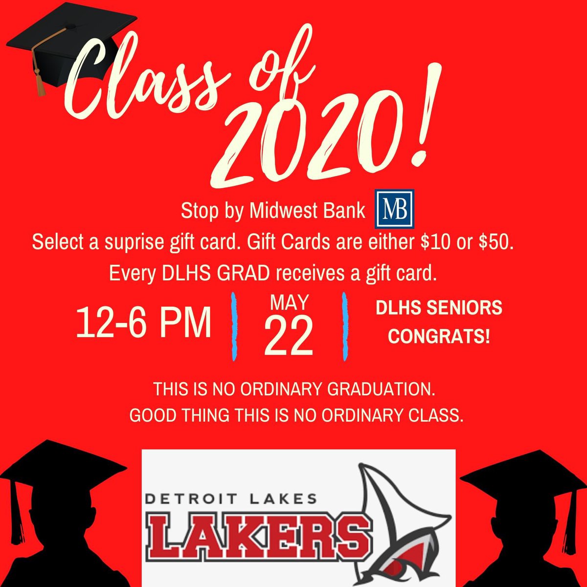 Detroit Lakes High (@detlakeshigh) on Twitter photo Class of 2020 check out this great offer. Thanks <a href="/MidwestBank/">Midwest Bank</a> for recognizing our graduates. Class of 2020 check out this great offer. Thanks <a href="/MidwestBank/">Midwest Bank</a> for recognizing our graduates.