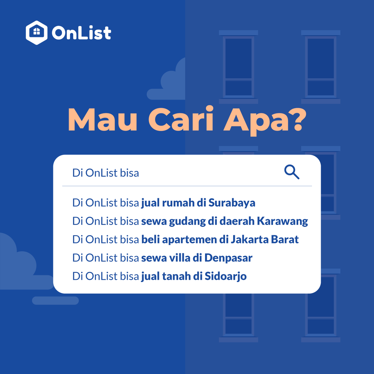 OnListMarketing's tweet photo. Nggak perlu bingung cari dan jual properti. Di OnList, ada banyak listing properti yang tersebar di seluruh Indonesia.

Tinggal cari saja mana yang sesuai dengan kebutuhanmu.
.
#OnList #OnListproperty #OnListAja
.
#jualbeliproperti #jualbelirumah #jualbeliapartemen https://t.co/mDY4CkKNtj