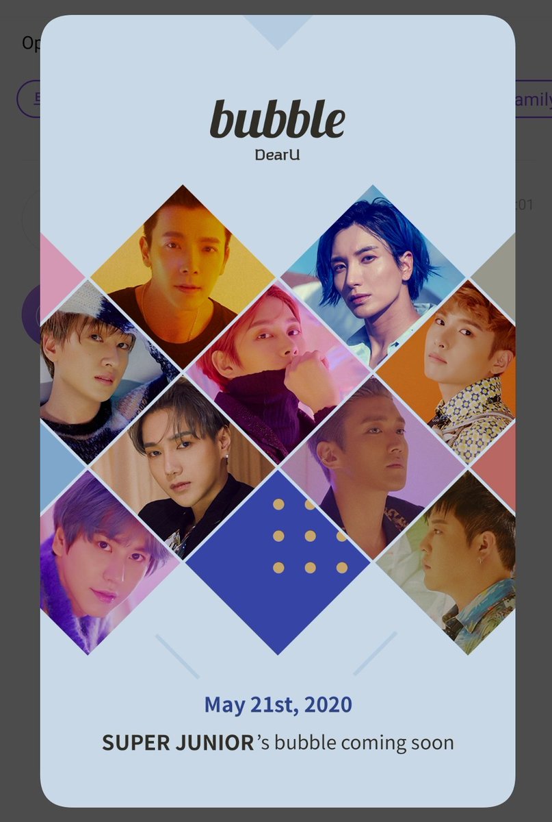 super junior will start using the lysn feature <dear u. bubble> from may 21st! it's a sort of paid messaging service per member that allows you to "text" your idol. you shld be able to send three texts per day and check if your idol read it or not. n