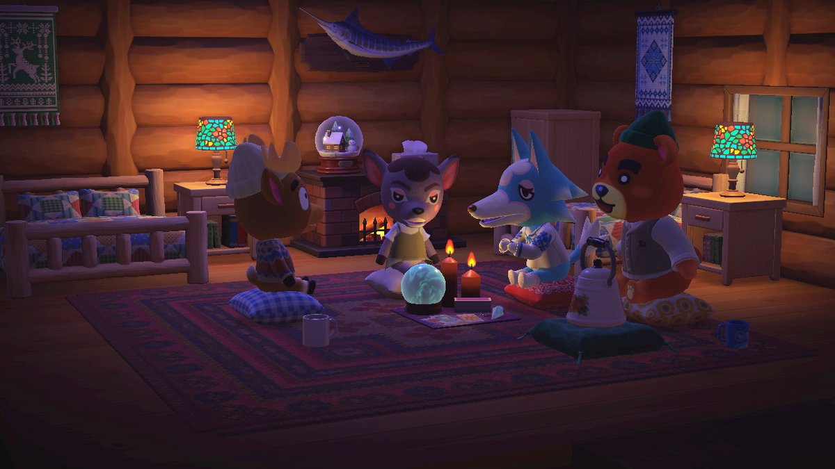 CrossingCalico's tweet photo. Deirdre: spirits who are here tonight, make your presence known~
Teddy: the candle just flickered!!
Skye: shhhhhhh
 #AnimalCrossing #ACNH https://t.co/OdZ6mY166u