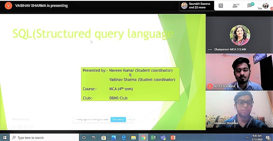 ITSMohanNagar's tweet photo. Under the #DBMSClub of #DepartmentofIT, Students of #MCA IV Semester - Mr. Naveen Kumar and Mr. Vaibhav Sharma come forward and conducted a wonderful #OnlineWorkshop on #SQL on 13th May 2020 during Lockdown state due to #COVID_19. 
More info: https://t.co/xAibtglH7B https://t.co/SFavlBfUF6