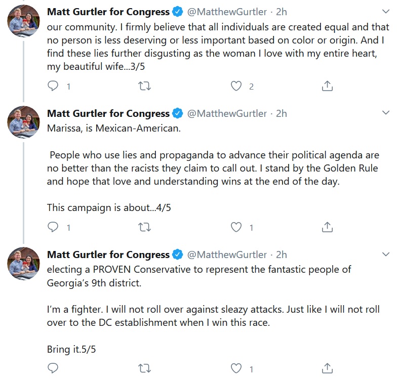 GA State House Representative &  @GARepublicans  #GA09 candidate  @MatthewGurtler has issued a non-explanation for why he talked to a meeting of American Patriots USA - a white nationalist front group founded by violent neo-Nazis - this March. Documentation = "sleazy attacks"  #gapol