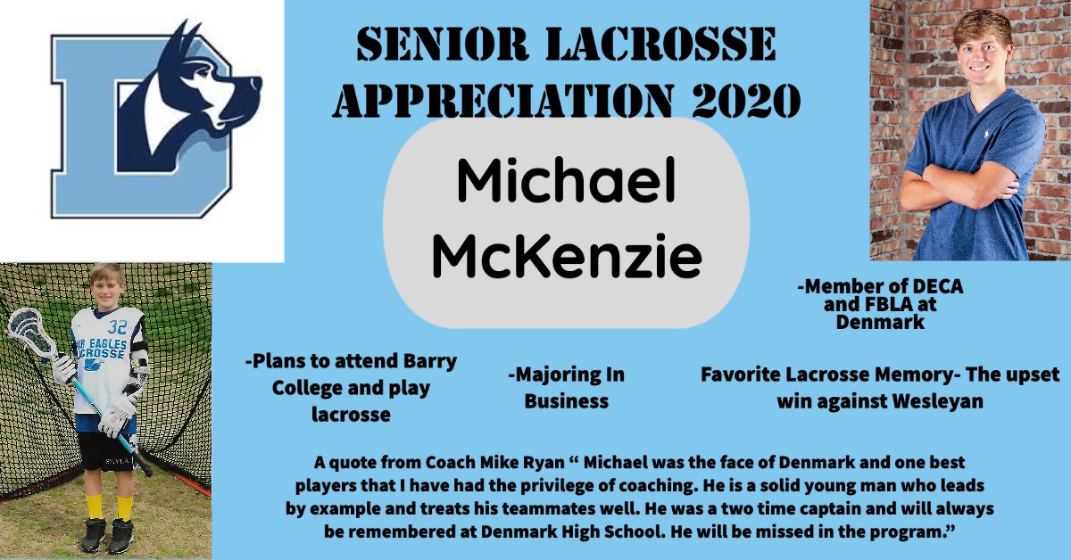 denmark_hs's tweet photo. Celebrating our Seniors!! Today we recognize Michael McKenzie.  Congratulations on two amazing years at Denmark!!  You will be missed by everyone.  Good Luck at Berry College. https://t.co/EQgbx2hB6J