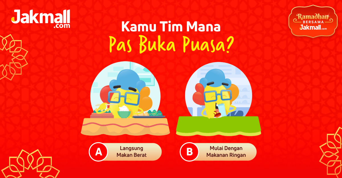 jakmall's tweet photo. Sebentar lagi waktunya berbuka puasa! Kalau kamu tim langsung makan berat, atau mulai dengan makanan ringan, Jakmallers? Coba komen di bawah ya 👇👇👇🤤
_
#Jakmall #PastiUntung #TimMana #PorsiBerbuka #Ramadhan #puasa #laper #ngabuburit #bukapuasa #takjil https://t.co/nSI7Ms561i