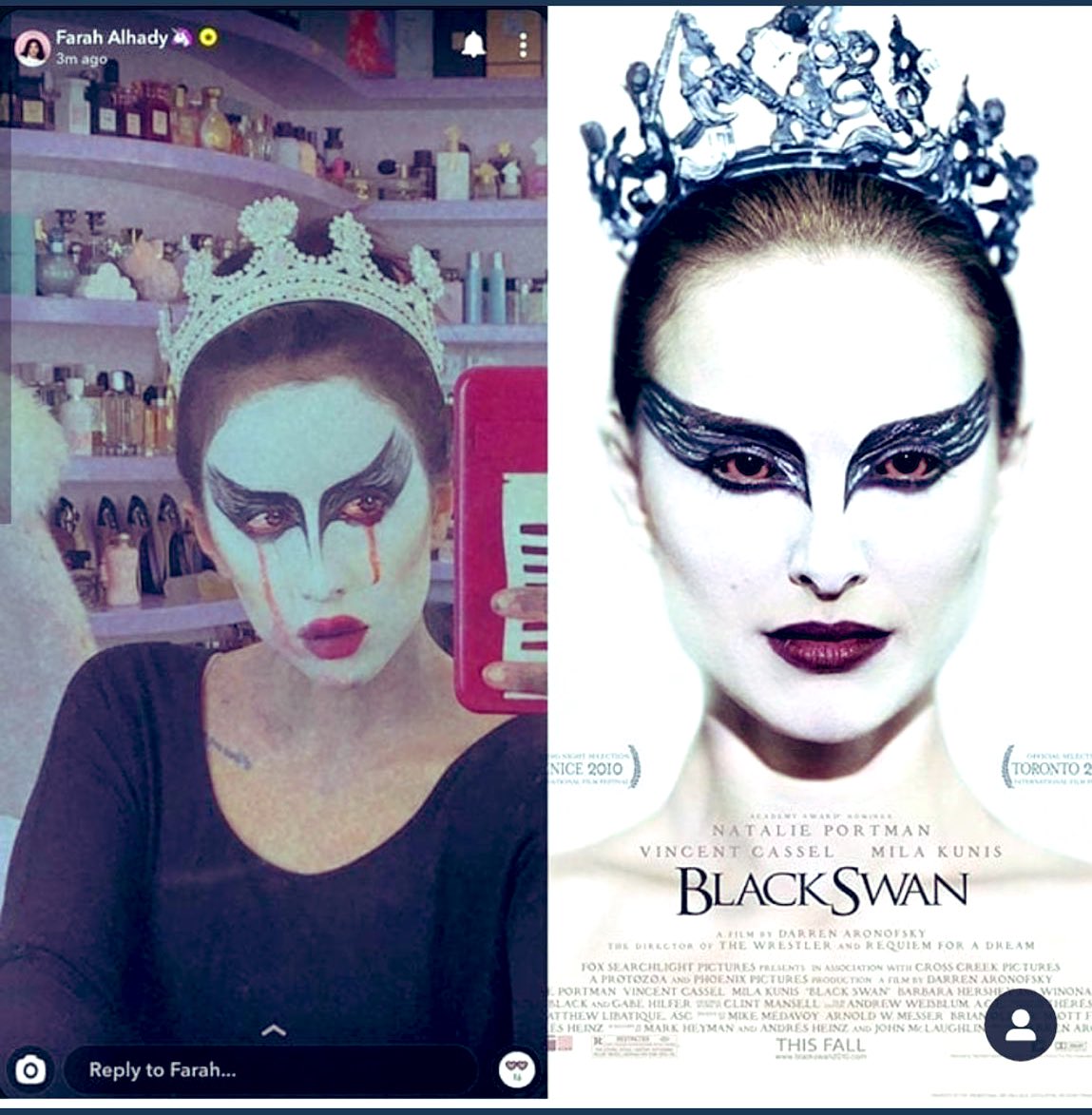 Hano2oni's tweet photo. Character is Nina sayers ( Natalie portman) from black swan movie   #فوازير_فرح_الهادي https://t.co/4RYzp17XHA