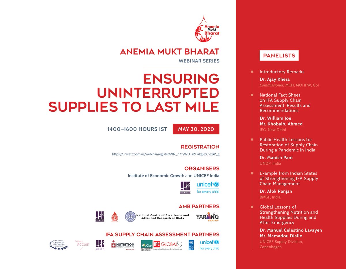 AMB_IEG's tweet photo. #1Day_to_Go
#AnemiaMuktBharat #1st_Webinar: Ensuring Uninterrupted Supplies to Last Mile
Register and join the experts from @MoHFW_INDIA @AMB_IEG @UNDP_India @BMGFIndia @UNICEFSupply
🗓️ May 20, 2020
⏰1400-1600 IST

🖥️Register now:
https://t.co/r20Ho89MjW https://t.co/cEaNxz1Bn2