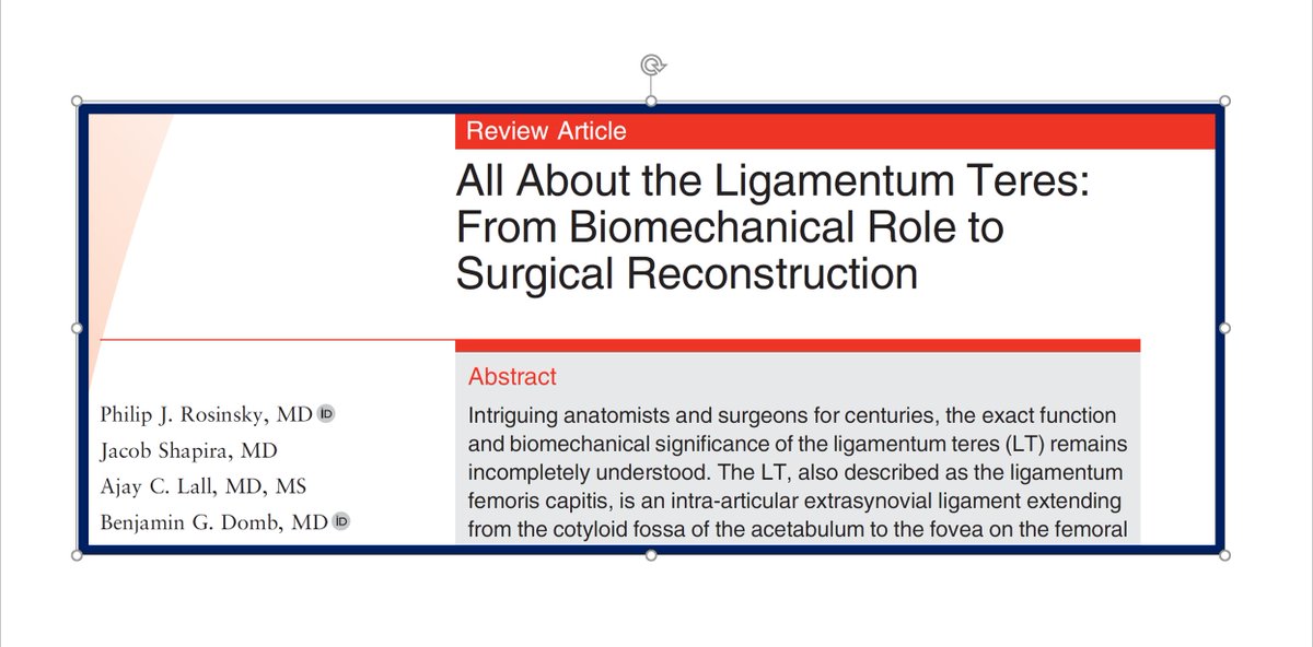 AjayLallMD's tweet photo. Recent pub from @Hip_Institute regarding a new frontier in hip preservation... the LT! 
*
Purpose: raise awareness of this, often dismissed, acquired soft tissue etiology of #hipmicroinstability
*
Topics: #Anatomy #biomechanics #injury #exam #imaging #LTreconstruction #outcomes https://t.co/G3V6eS0NA1