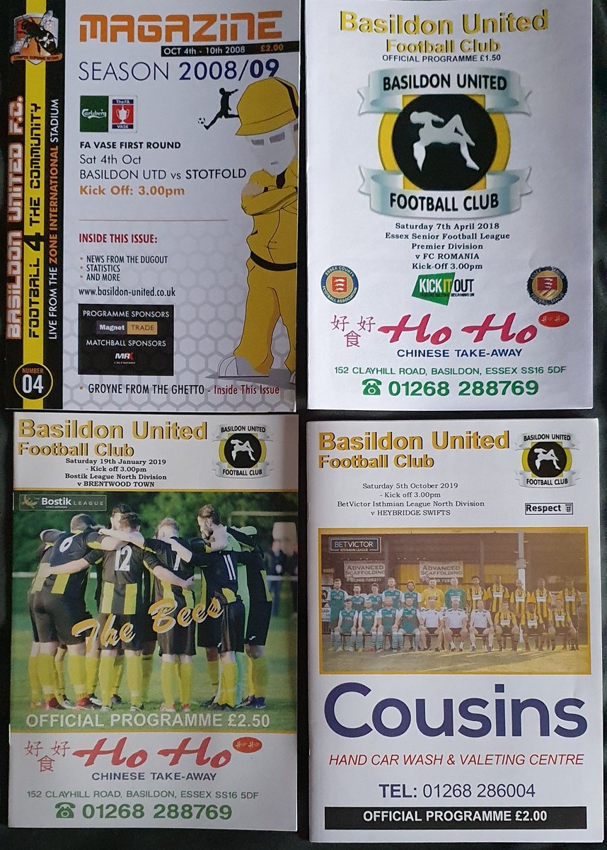 robtheobserver1's tweet photo. @NonLeagueFooty @NonLgeProgs @NonLeagueCrowd @BristolCity @BlackpoolFC @BurnleyOfficial @Rovers #BProgs - Basildon United's @BasUtdFC bee themed FA Vase programme from 2008 together with a selection of their recent Essex Senior League and Isthmian League editions. https://t.co/uTeT2Y7Vfo