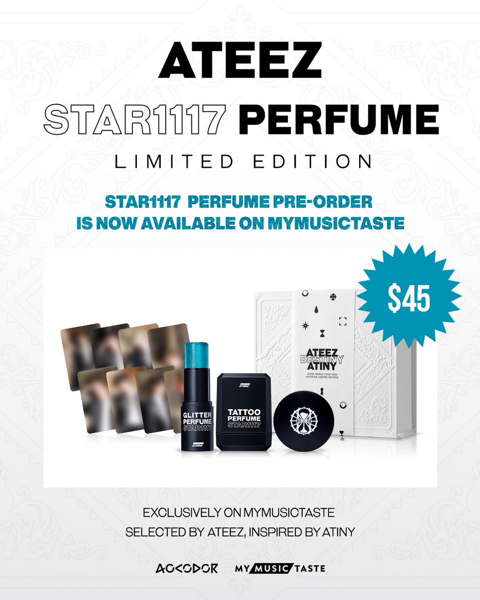 [HELP RT] [🇸🇬 SG GO] ATEEZ Star 1117 Limited Edition Perfume
💵 $72/set
📄 forms.gle/xemJWc5TZoYAZM…
📆 17 June, 7pm

#bumelodykGO
#ATEEZ #에이티즈 #우영 #산 #홍중 #성화 #윤호 #종호 #여상 #민기 #WOOYOUNG #SAN #HONGJOONG #SEONGWA #YUNHO #JONGHO #YEOSANG #MINGI