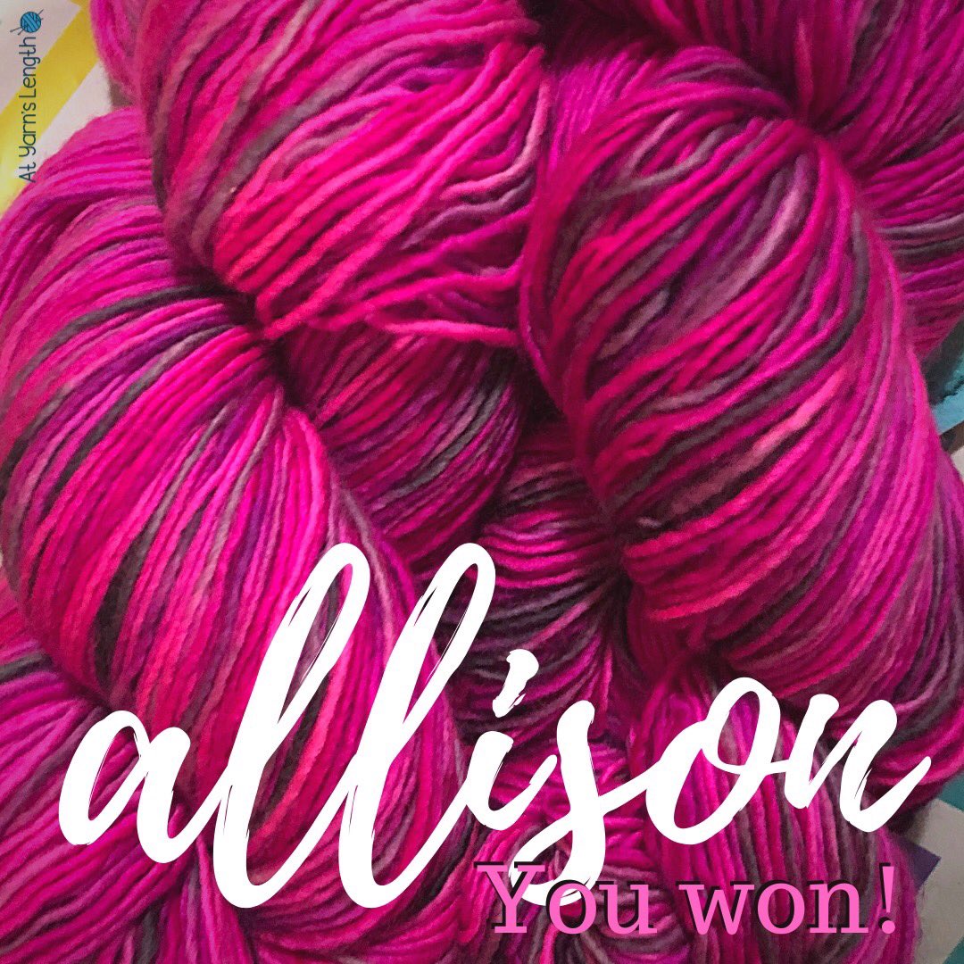 atyarnslength's tweet image. Allison Brown, you're the May 19th winner! I hope you like pink 😆 Please PM me your address! 📫

Yarn: Draculaura 🧶🧛‍♀️
2 skeins (350 yards, 100g each)
100% superwash merino wool

To enter:
atyarnslength.com/yarn-a-day-may…

#giveaway #freeyarn #draculaura #pinkpinkpink