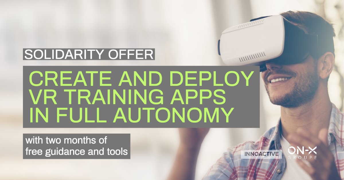 Creating and deploying VR training apps can be done in full autonomy, even remotely. Together with our partner @groupe_onx we offer two months of free dedicated guidance, as well as access to VR training creation and deployment tools. covid-solidarity-onx.innoactive.de

#scalevr #vrtraining