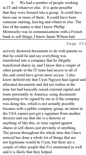 Craig's been actively trying to throw both Jamie Wilson and Uyen Nguyen under the bus.Shadders, take note of how Craig treats people who were involved in his schemes and who, for whatever reason, are no longer useful to him.