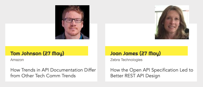 APItheDocs's tweet photo. Next week we'll learn from Joan James &amp; @tomjohnson 🎉

Free tickets are sold out but if you're happy to support #APItheDocs and the Virtual Series, you can save your spot here: https://t.co/beF9PbJ2uN

#ATDvirtual #techcomm #APIdesign #OpenAPISpec #techwriting #APIdocs #RestAPI https://t.co/C611XBoh0K