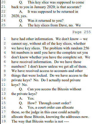 Here's Craig detailing to Vel his asinine notion that a court order can give him access to an obviously fraudulent list of Bitcoin clearly afflicted with the Shadders Bug.