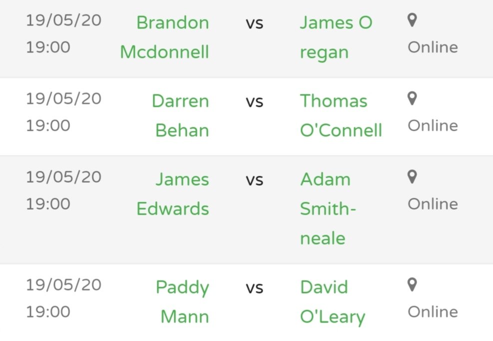 DartsVirtual180's tweet photo. R4 fixtures for League A tonight π Table is being updated with results from last night now.
@adamsmithneale1
@DarrenBehan91
@Jameschap1976 @Dotbox24
@brandonmcd7 @icemann_paddy @mickobrien2012 @thomasoc2012 @jamesed91
@DartsHexa
#IDVL #darts #dartsathome https://t.co/xxi2R3jo0G
