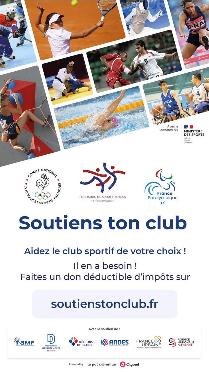 Le sport subit de plein fouet la crise. En parallèle du soutien du <a href="/gouvernementFR/">Gouvernement</a> aux associations et clubs sportifs, <a href="/Sports_gouv/">Ministère des Sports 🇫🇷</a> lance l’opération de mécénat  #soutienstonclub 
avec <a href="/fondationsport/">Fondation du Sport Français</a> 
<a href="/FranceOlympique/">FranceOlympique</a> <a href="/FRAparalympique/">Comité Paralympique et Sportif Français</a> 
soutienstonclub.fr
Plus forts ensemble