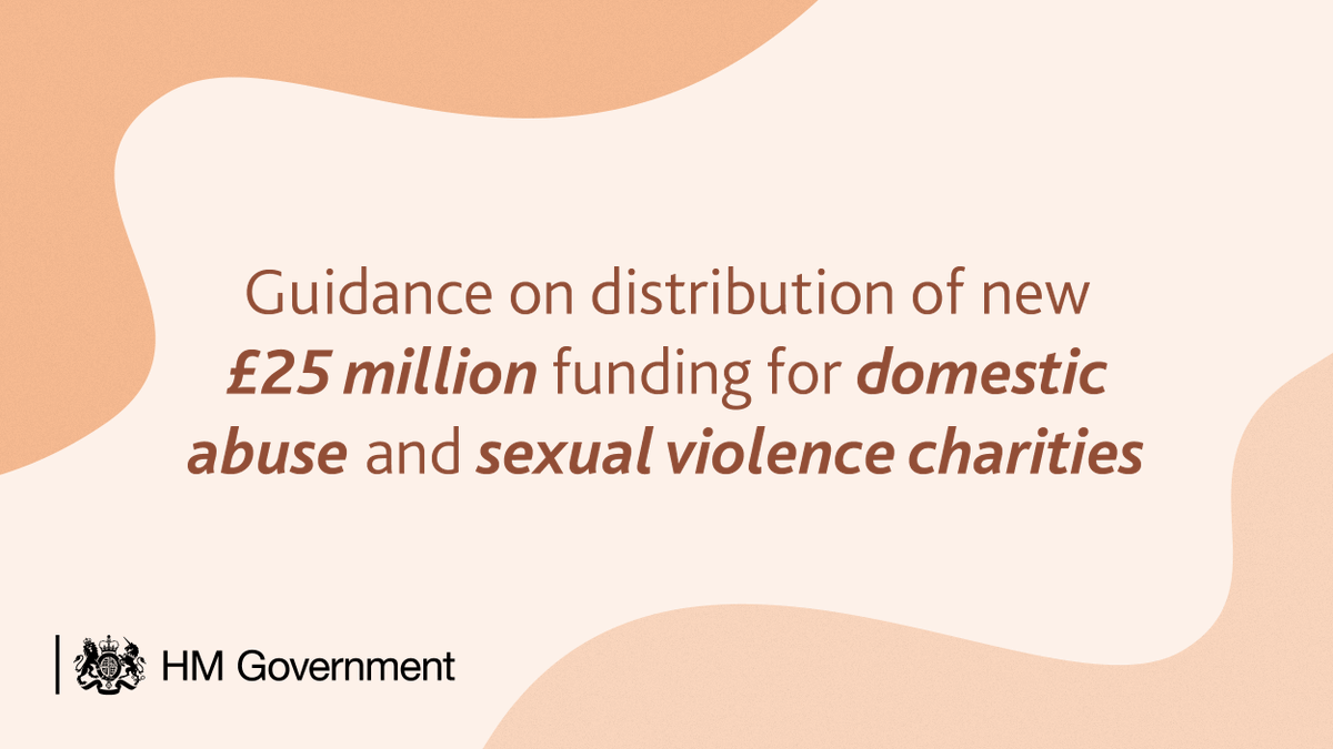 Today, we’re issuing guidance for domestic abuse & sexual violence charities about distribution of £25m new funding.The funding was announced as part of £76m emergency package to support vulnerable people during the  #coronavirus pandemic.Guidance:  https://www.gov.uk/guidance/covid-19-funding-for-domestic-abuse-and-sexual-violence-support-services1/4