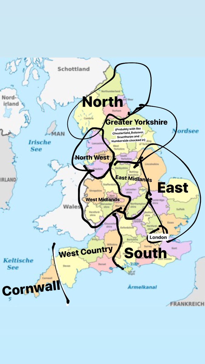 Ok so, federal Britain, full home rule for Wales Scotland and Northern Ireland, we keep Westminster as federal Parliament, England then has regional assemblies and some kind of all England cultural assembly ? Rate the borders?