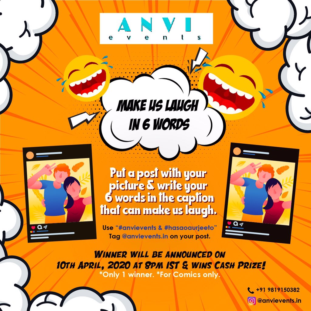 AnviEvents's tweet photo. Our first #contest during the #lockdown, back in #April.
Testing the #writingskills of the #comics by #limiting the use of words!
#anvievents #comedians #openmicers #trendingnow https://t.co/LZKE6OuJya