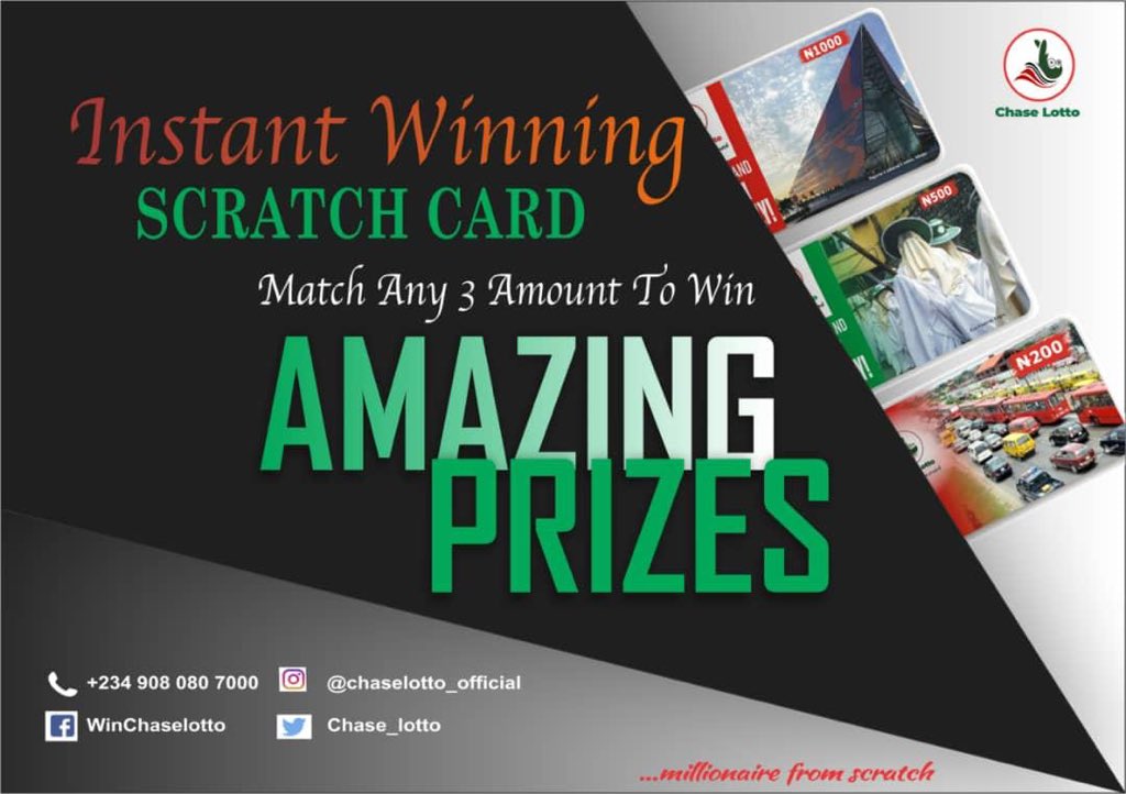chase_lotto's tweet photo. You stand a chance to win cash instantly. Yes up to 20,000 naira
Chase lotto is back and better with a new product *Buy a chaselotto instant scratch and win card. *Scratch to reveal the symbol with money prizes 
* Match 3 symbols to win the cash prize attached to the symbol. https://t.co/YifqDUb1Cx